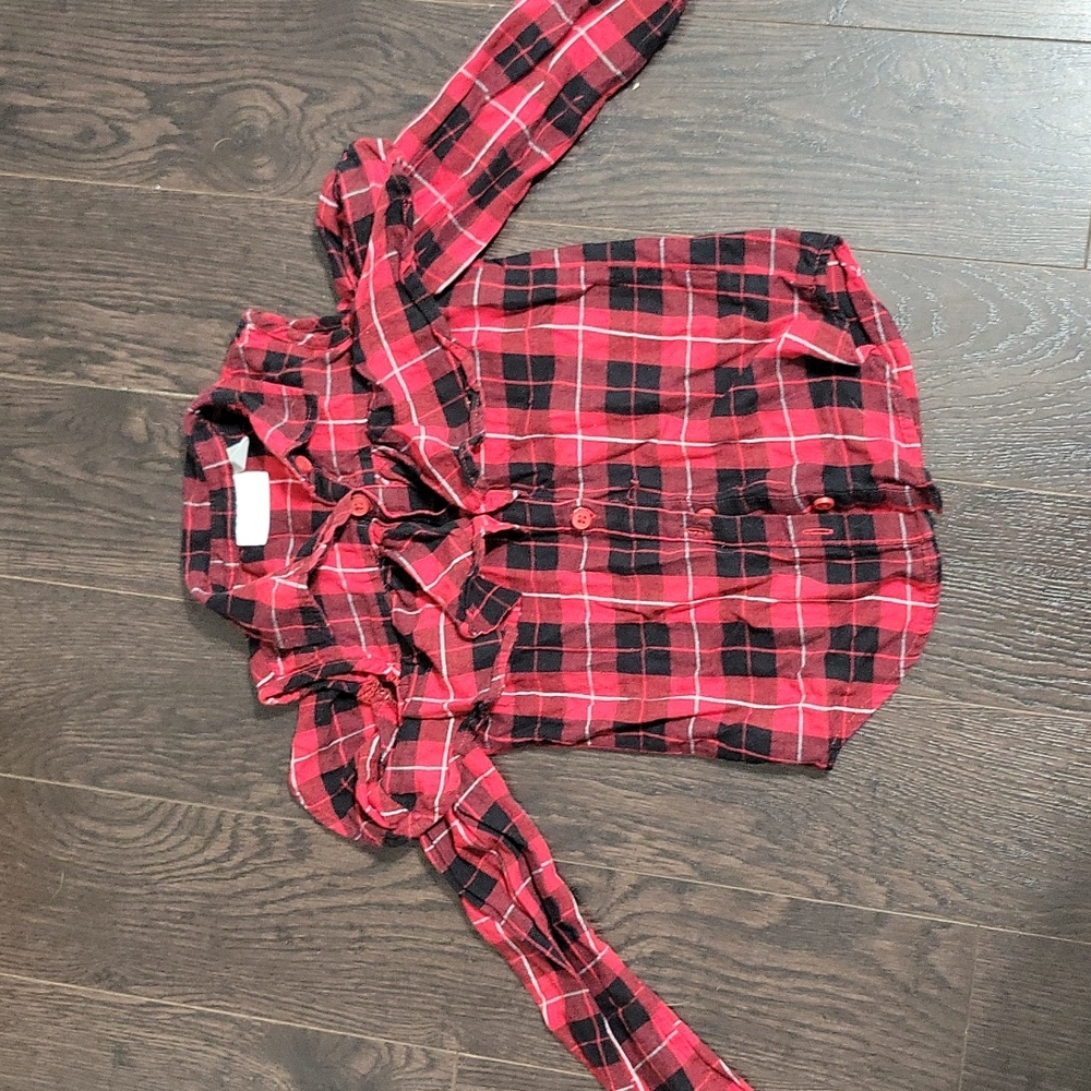 Plaid ruffle button diwn shirt